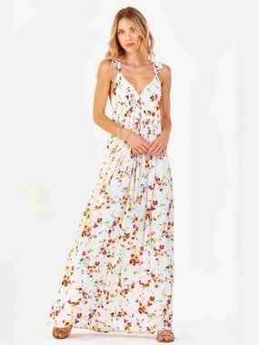 Dear John White Floral Midi Dress with Pink & Orange Blooms Size S
